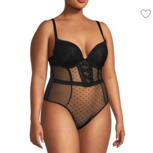 NWT Black Fuchsia by Secret Lace Galloon Lace and Mesh Teddy Size XL